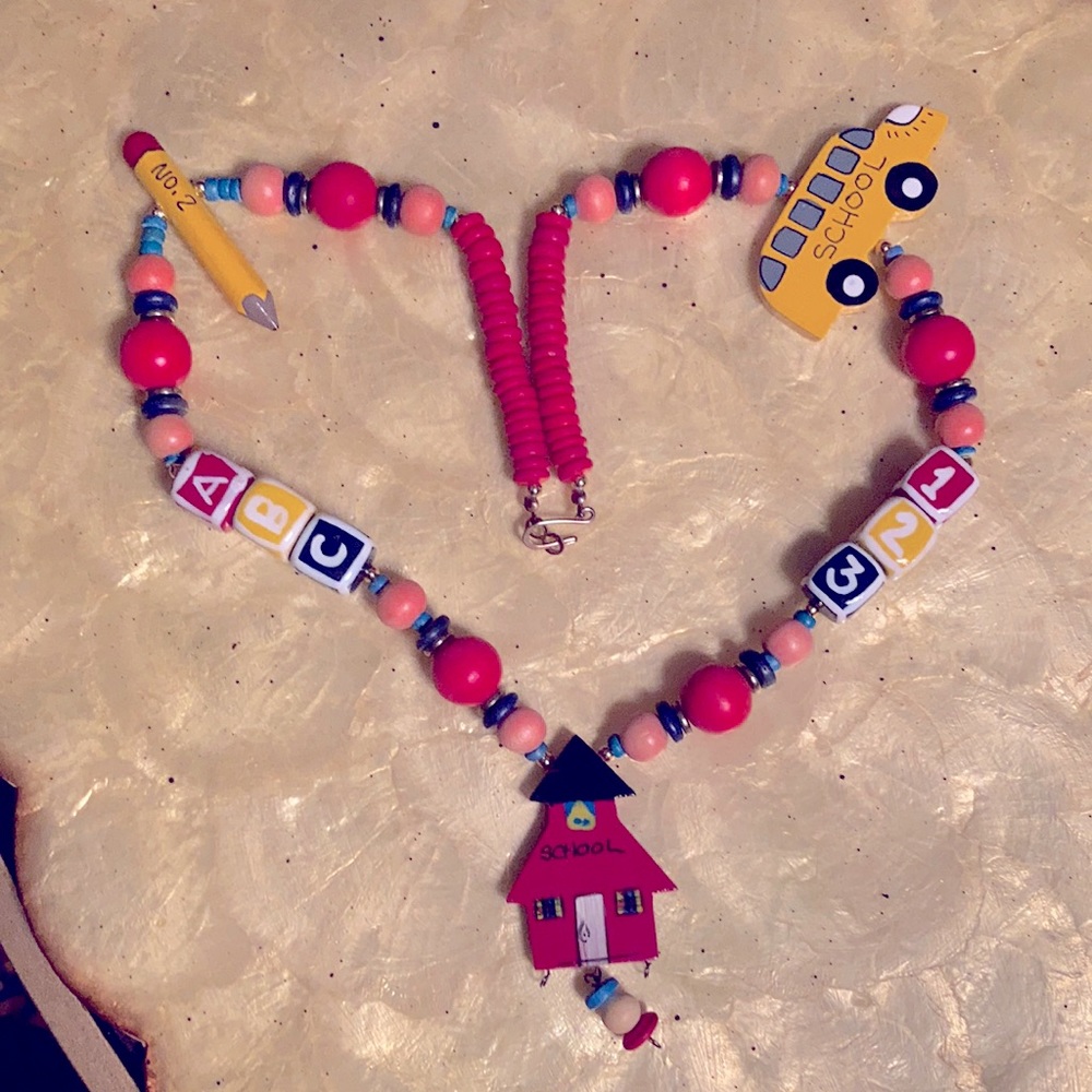 Homemade teacher appreciation necklaces 26”